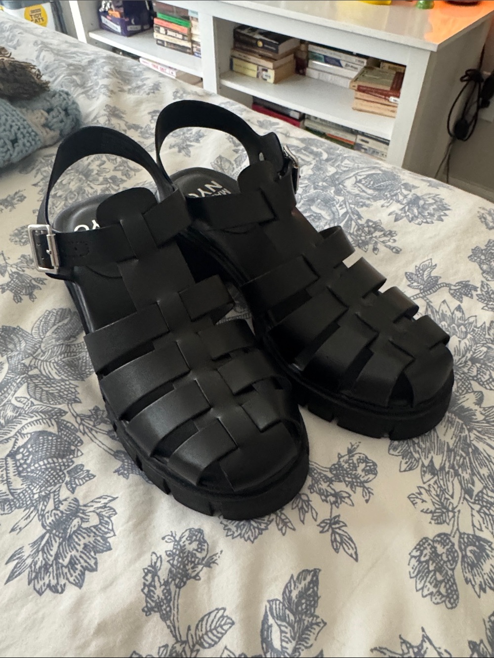 Madden NYC Black Fisherman Platform Block Sandals